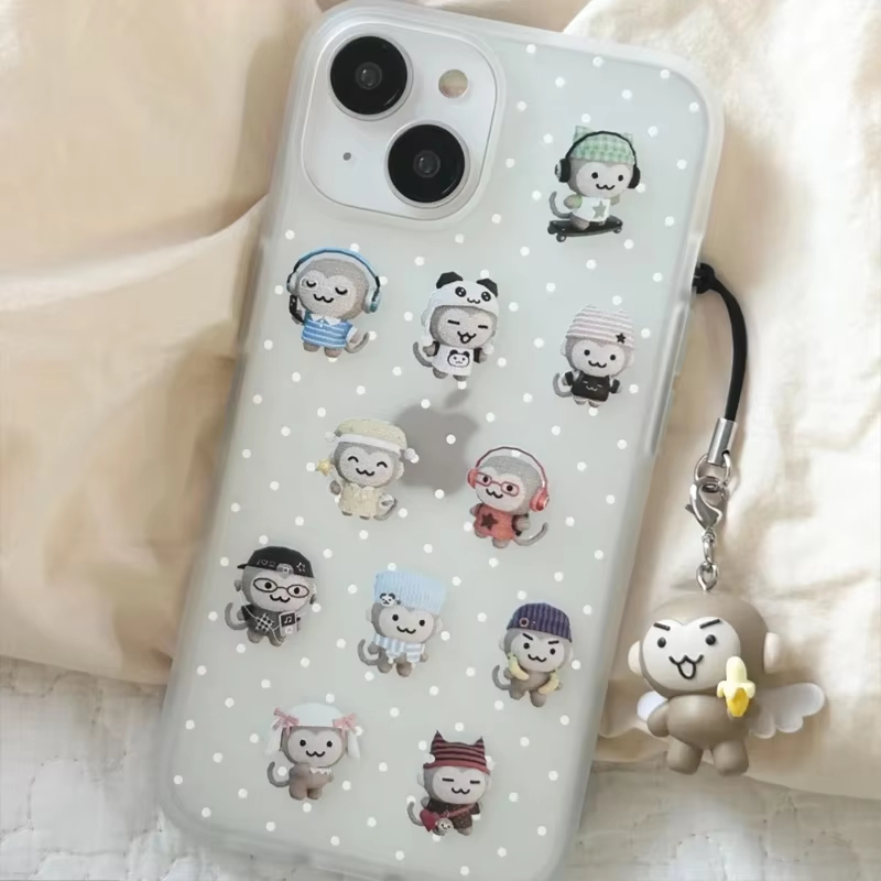 Phone Cases For Iphone 16 - Simple Kawaii Monkey White Polka Dots
