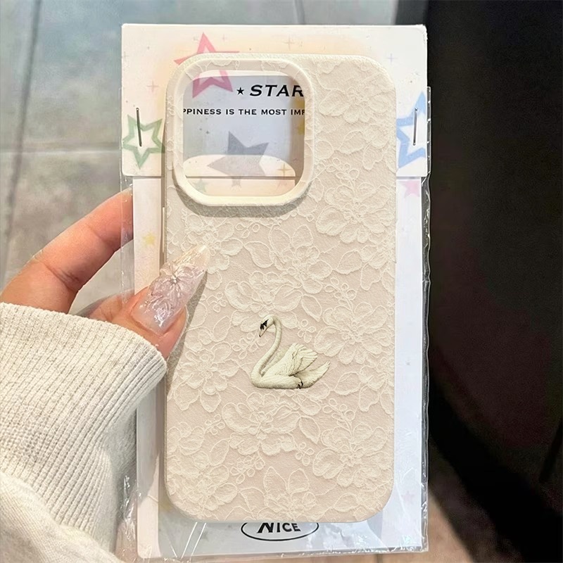 Lace Swan Pattern Lychee Textu - Phone Cases Iphone 13 review and price