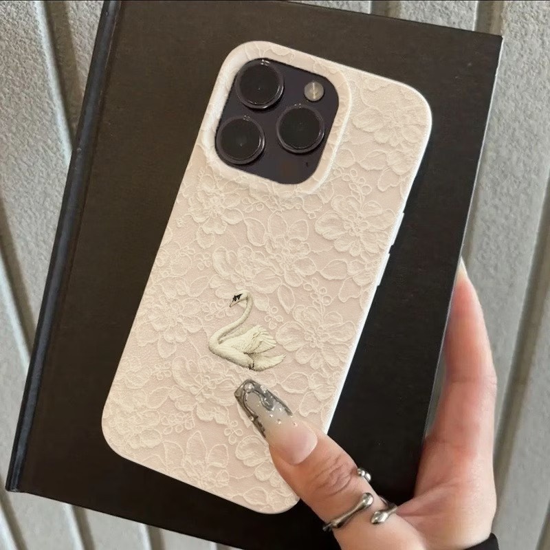 Lace Swan Pattern Lychee Textu - Phone Cases Iphone 13 review and price